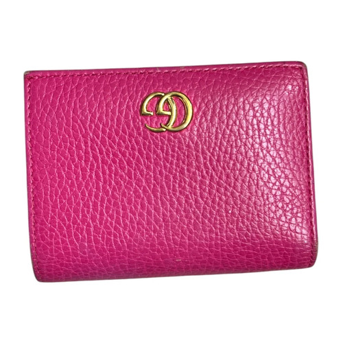 GUCCI Leather GG Marmont Card Case Wallet Pink Gold Hardware