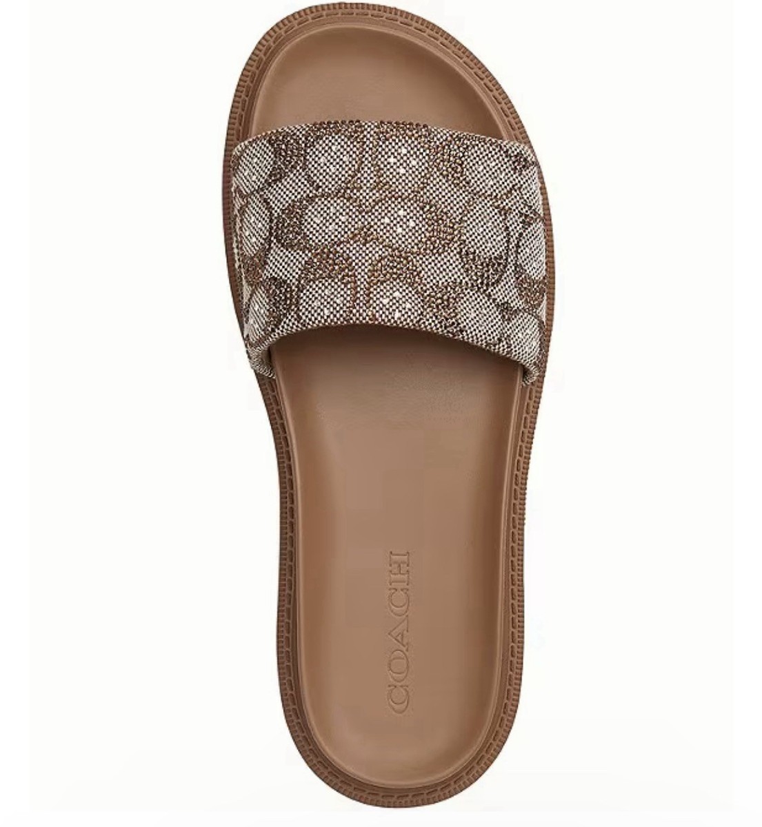 Coach Logo Print Slide Sandals Brown Beige Women display picture 3