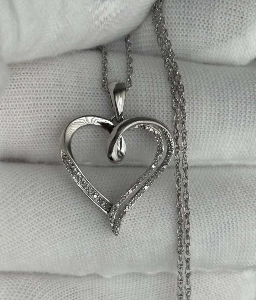 JANE SEYMOUR 925 Plata de Ley Diamante Blanco Corazón Colgante Cuerda Cadena Collar Foto 2 de 4