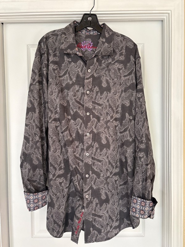 Robert Graham Men’s XL TALL Cotton Graphic Print White Multi Long Sleeve Shirt