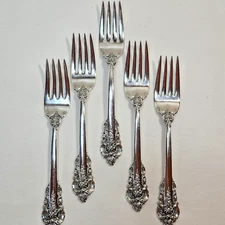 Wallace Set of 5 Grand Baroque Sterling Silver Salad Forks 6.5 inch No Monogram