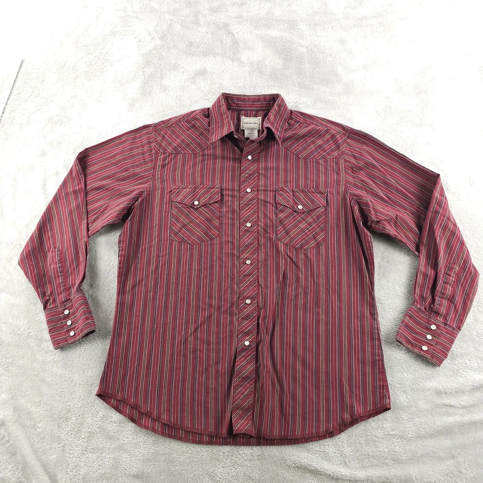 Frontier Western Shirt Mens Large Red Stripe Pearl Snap Cowboy Long Sleeve Yoke - Image 2 of 4