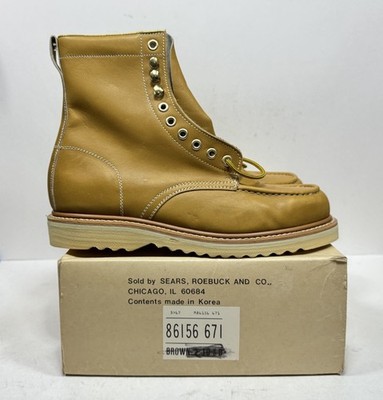 「え」 Vintage Sears Roebuck Moc Toe Work Boots Brown Leather Wedge 86259