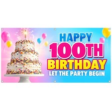 Happy 100th Birthday Vinyl Banner Centenarian Celebration Sign Party Hall