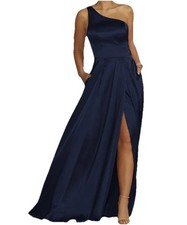 GALINA SIGNATURE One-Shoulder Draped Charmeuse Dress 1 Shoulder High Slit 6 NWT