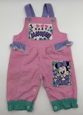 Vintage Disney Baby Minnie Mouse Overalls Corduroy Sz 0-6 Months Ruffles Pink