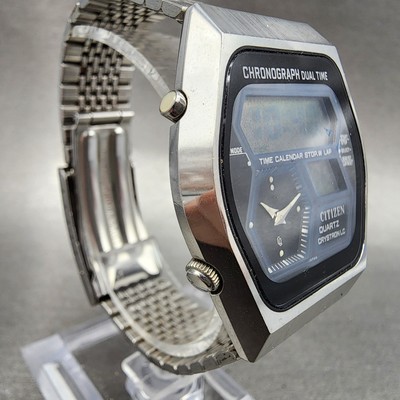 Citizen Analog Digital Watch Men 35mm Black Dial Stel Chrono Dual