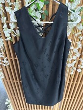 Vintage John Roberts Sleeveless Little Black Dress Tonal Floral Pattern 12P
