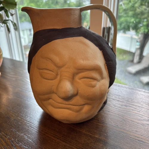 Ugly Face Pitcher Mug Big Nose Face Stoneware Vintage Glazed inside