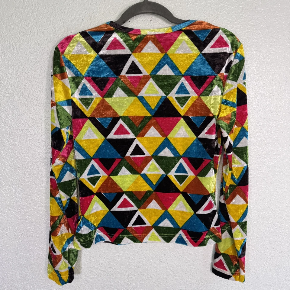 Top vintage Guess para mujer grande Fran Fine Drescher The Nanny terciopelo geométrico años 90 Foto 2 de 4