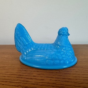 Vintage Blue Slag Milk Glass Hen on Nest Ring of Fire Replacement Lid Only