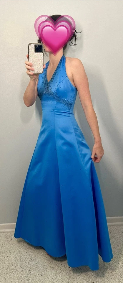 Винтажный Y2K выпускное платье мяч платье синий Золушка фея принцесса бисером с бретелью через шею 5/6 - Изображение 3 из 4