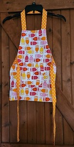 Handmade Kids Small Owl/Dots Print, Pocket Cotton Play Kitchen Art Craft Apron