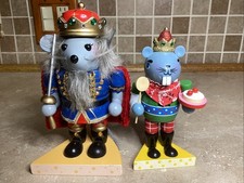 2- Mouse King Nutcrackers - 8   7  Decorative Figurines - Sword - Cake -EUC