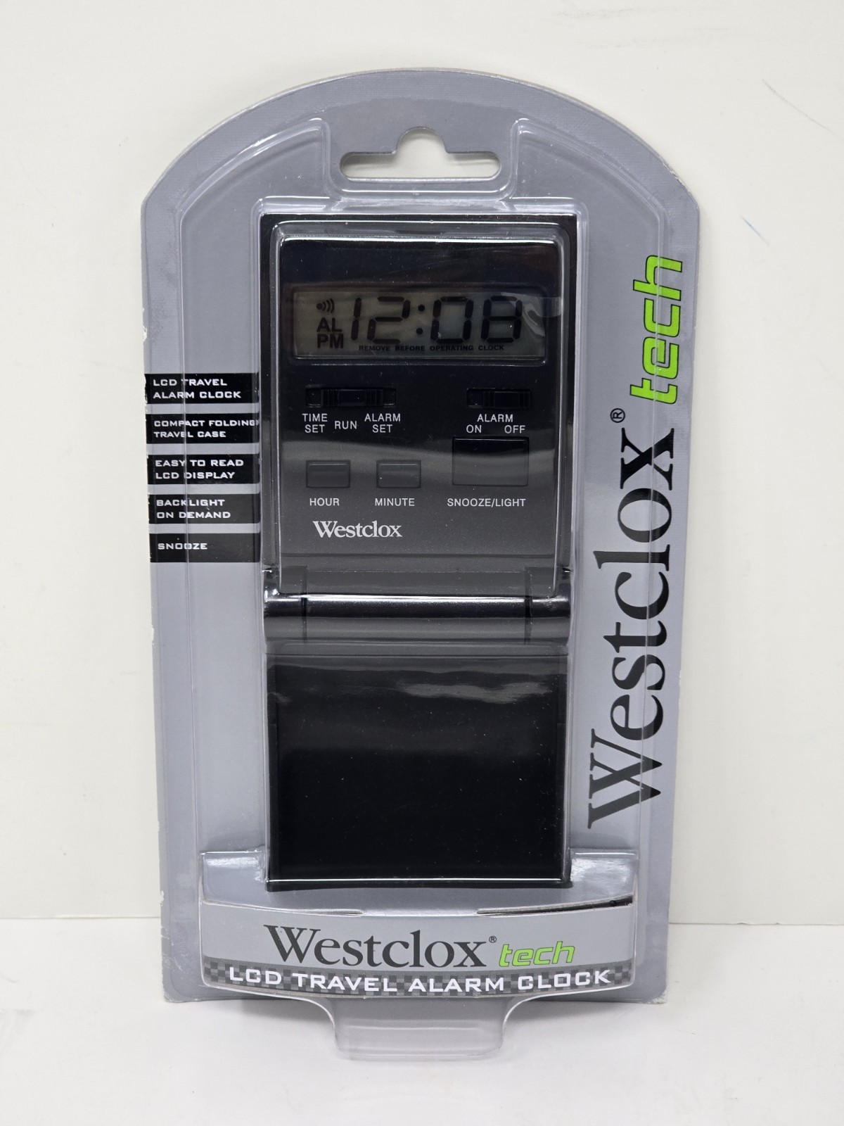 Westclox Tech LCD Travel Alarm Clock, Black Travelmate 47508, Folding, Backlight