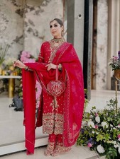 New Attractive Pure Crunchy Silk Red Salwar Kameez With Dupatta For Party Wear