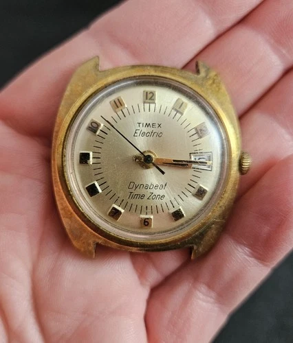 Vintage Timex Electric Dynabeat Day Date Gold Tone Men’s Watch  No Band UNTESTED