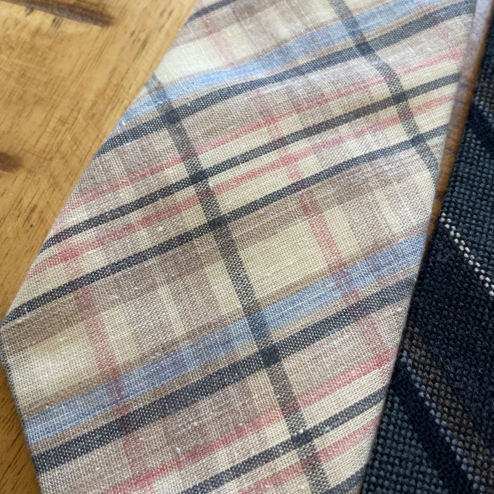 Lote de 2 + 1 corbata de lana vintage a cuadros de lino Foto 2 de 4