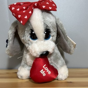 Vintage Applause Sad Sam & Honey Dog Gray 7" Plush Red Bow Love Me Heart W/ Tag