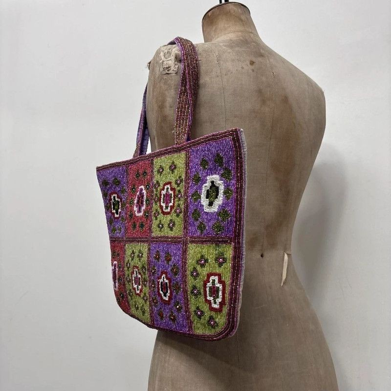 beaded patterned boho tote patchwork bag - image 6