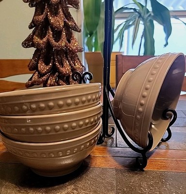 4 Better Homes & Gardens Arlington Beaded Dot Soup/Cereal Bowls 6'' Beige