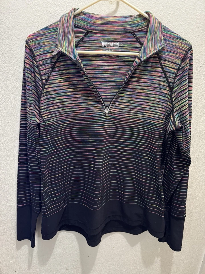 Top Kirkland Signature Colorido Rayas Manga Larga Talla Grande Cremallera Parcial Foto 2 de 4