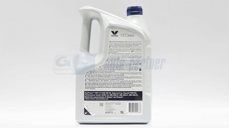 Fits VALVOLINE OLEJE 872771 ENGINE OIL 5W-30 5L SYNPOWER MST C4, RN07 ⭐UK Stock⭐