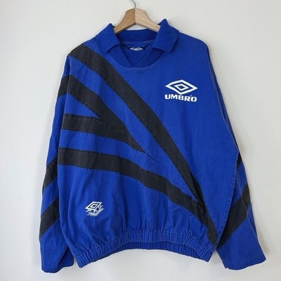 Vintage 90's Umbro Soccer Football Warm Up Collared Blue Black Sweatshirt - XL