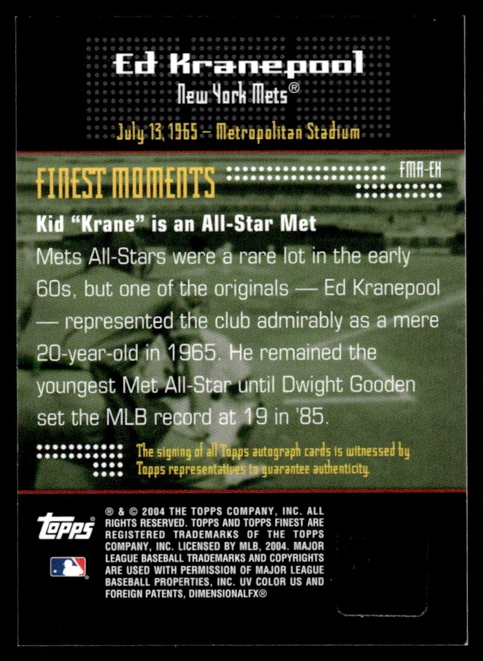 2004 TOPPS FINEST MOMENTS AUTO ED KRANEPOOL - Image 2 of 2