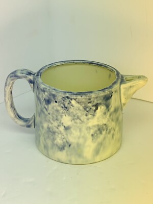 Blue & White Spongeware Pottery Cream Or Syrup 3  Pitcher  Country Kitchen