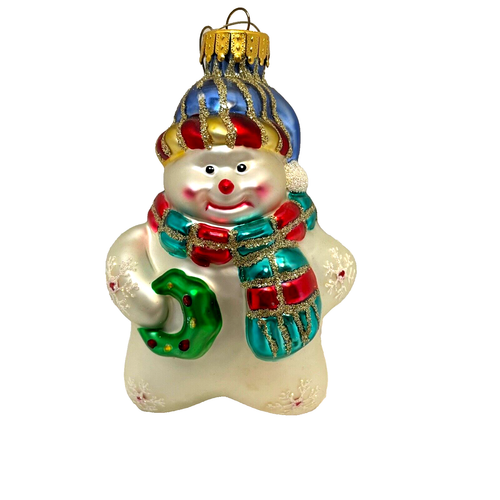 Vintage Unique Treasures Hand Crafted Glass Christmas Snowman Ornament 4"