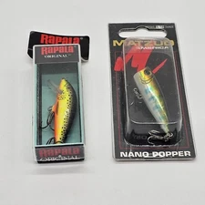 2 Fish Lure Lot RAPALA ORIGINAL FLOATING F-5 Trout & Matzuo America Nano Popper