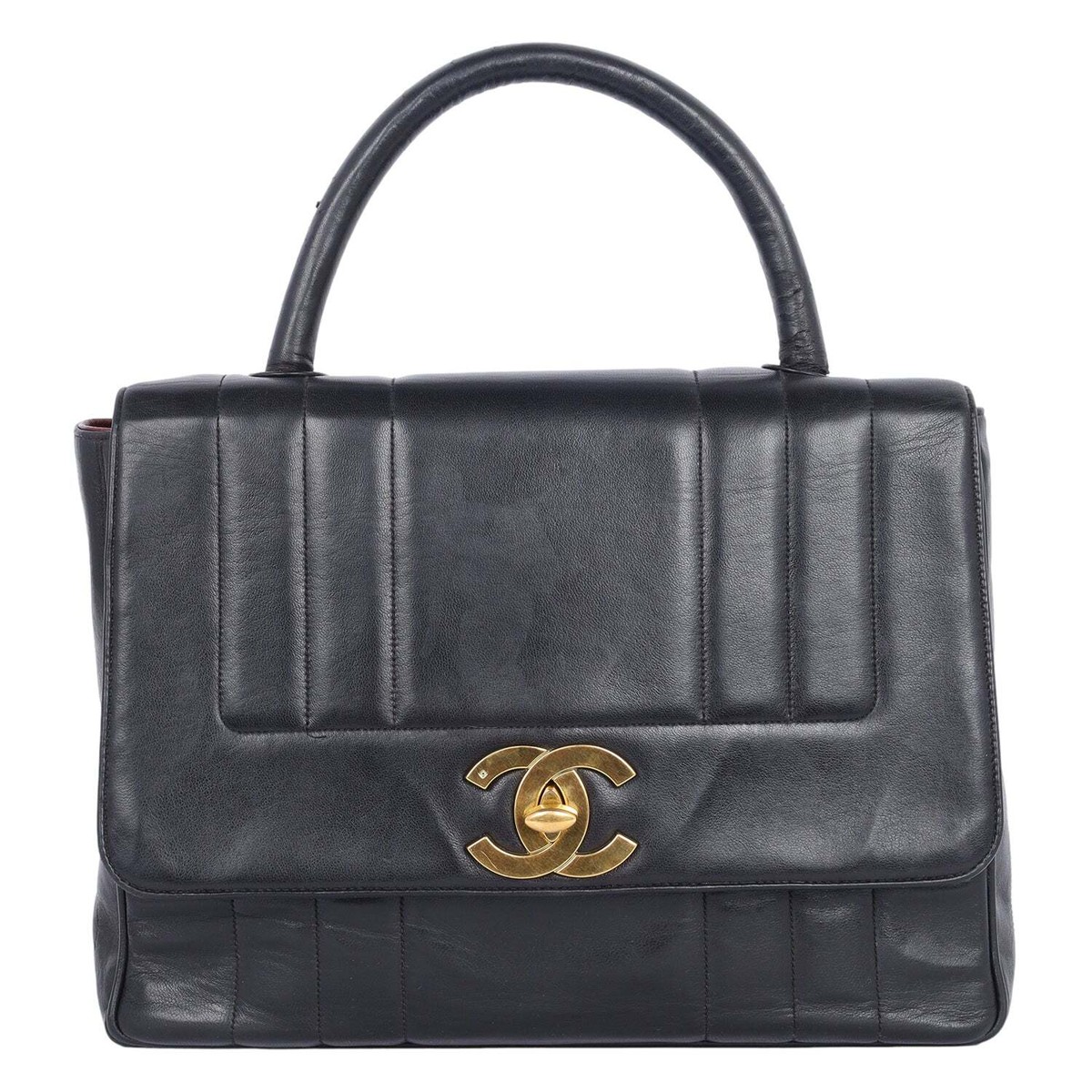 Chanel Vertical Quilted Square Top Handle Flap Bag Black | eBay