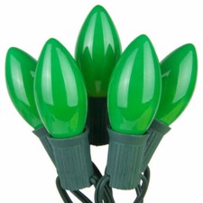 25-Light C7 GREEN CHRISTMAS String Light Set GREEN WIRE End-To-End NEW 1040-05