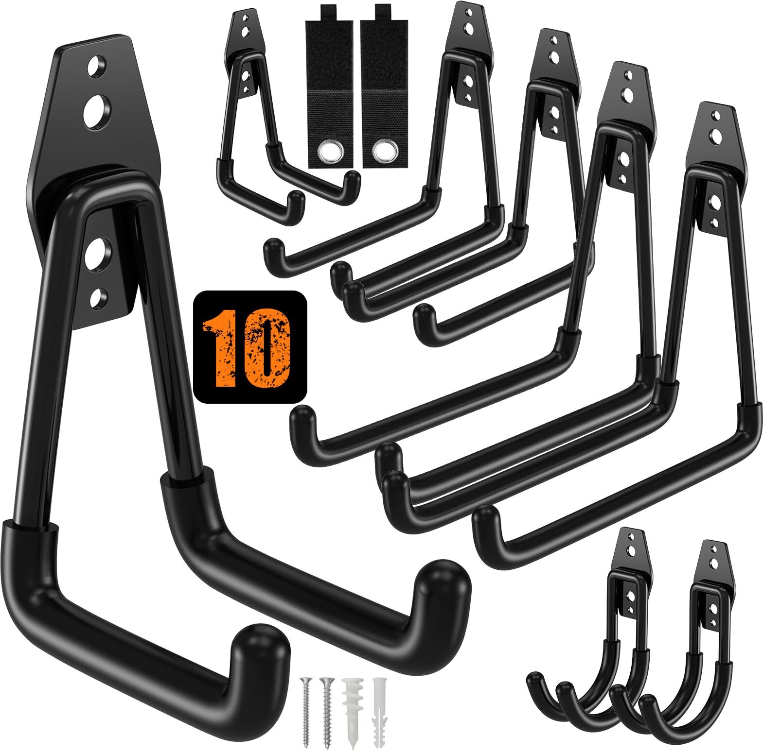 10 Pack Garage Hooks Heavy Duty with 2 Extension Cord Straps,Garge Storage Ho...