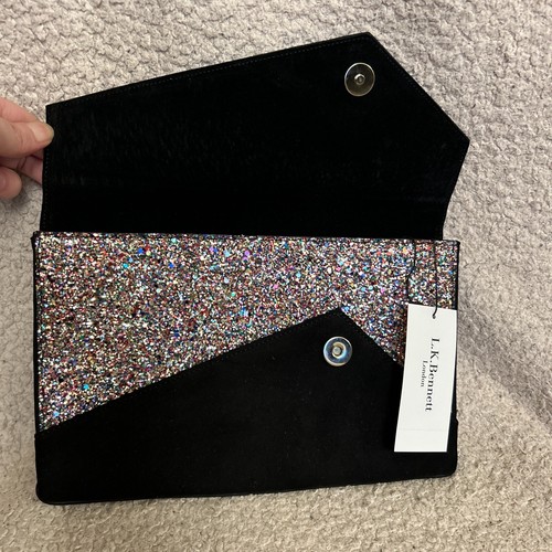 L.K.Bennett Lola Stunning Black Velvet Occasion Clutch Bag Detatchable Strap New - Picture 5 of 14
