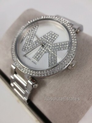 NEW Michael Kors Parker Silver Crystal Glitz Logo Watch MK6658 NIB