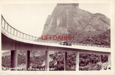 SAN CONRADO - ESTRADA DA CANOA 1940's era auto on highway bridge RPPC BRAZIL