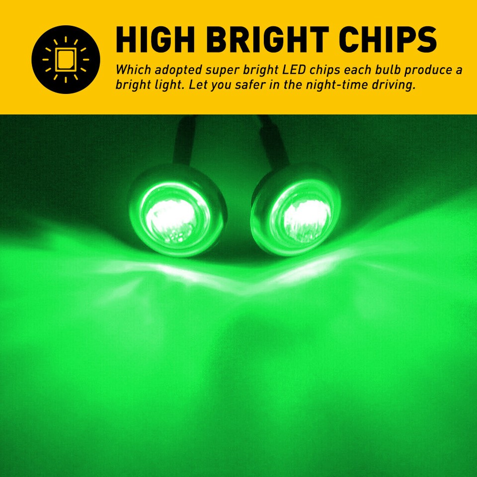 20pcs 3/4" Green Side Marker Lights with Chrome Bezel Grommet for