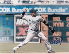 EMILIO BONIFACIO  MIAMI MARLINS   ACTION SIGNED 8x10