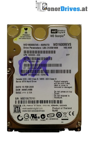 WD CAVIAR BLUE - WD1600BEVS-437958-01- 160GB - SATA - PCB 2060-701450-011 Rev.A*
