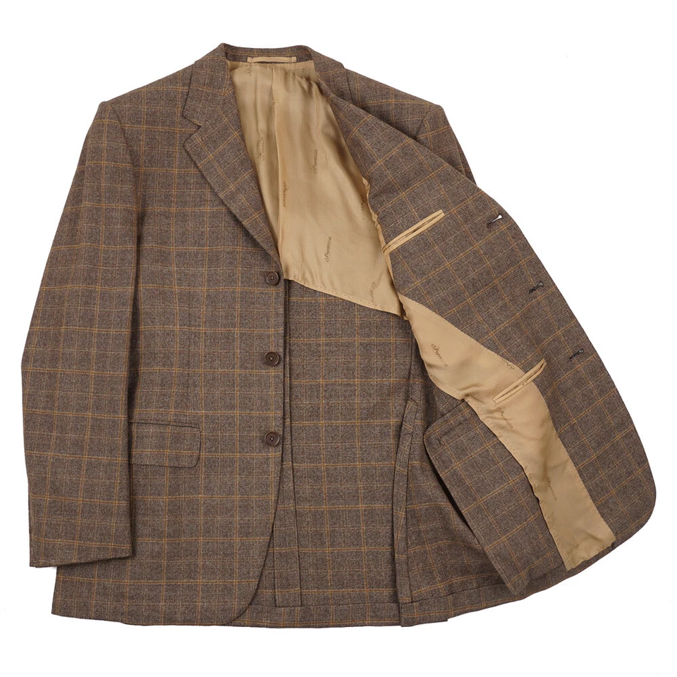 NWT $3295 D'AVENZA Brown and Gold Check Soft Wool-Cashmere Sport Coat 40 R - Image 2 of 4