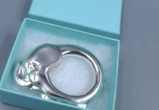 Tiffany & Co. Sterling Silver Elephant Baby Teether Ring Rattle in Pouch & Box