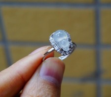 Certified Natural Grade A Icy Fei cui jadeite Ring Silver Adjustable Sizes 373