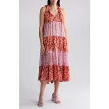 StitchDrop Sol Mate Mixed Floral Coastal Cowgirl Midi Dress in Orchid Boho NWT M