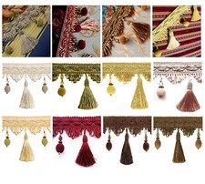 ab 1m Luxus Quastenborte 9cm breit 10 Farben Quasten Troddel Deko Bänder Spitze