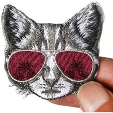 Embroidered Cat Patches with Glasses - Iron-On 2 x 2 inch FREE SHIPPING