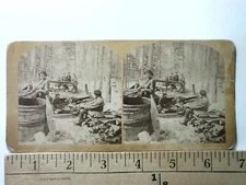 New Hampshire Making Maple Syrup Stereoview Antique c1870 Y18054
