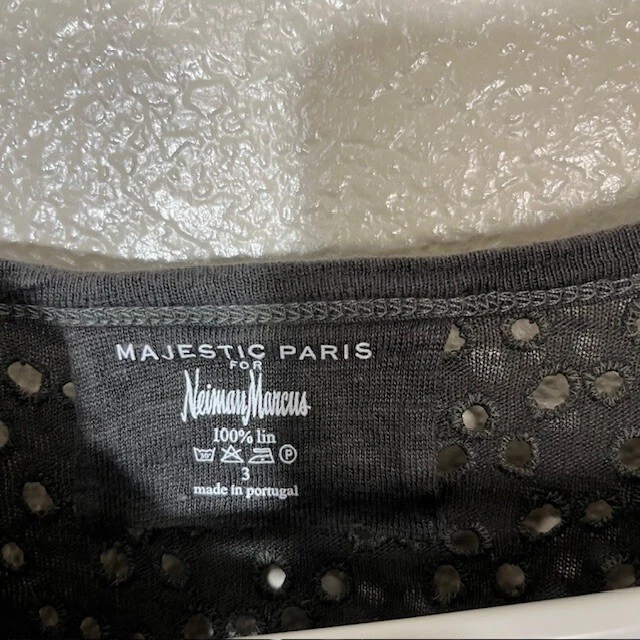 Majestic Filatures Paris Top Womens 3 Linen Eyelet Shirt Gray Casual - Image 3 of 4