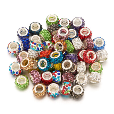 100 Stck. Polymer Ton Strass Europäische Perlen Rondelle Folie gemischte Farben 10 ~ 12 mm